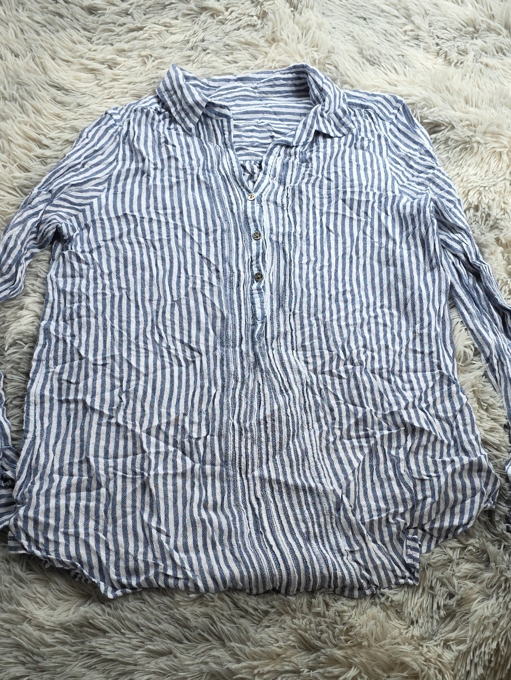 Men's Blue and White Striped Button Shirt
